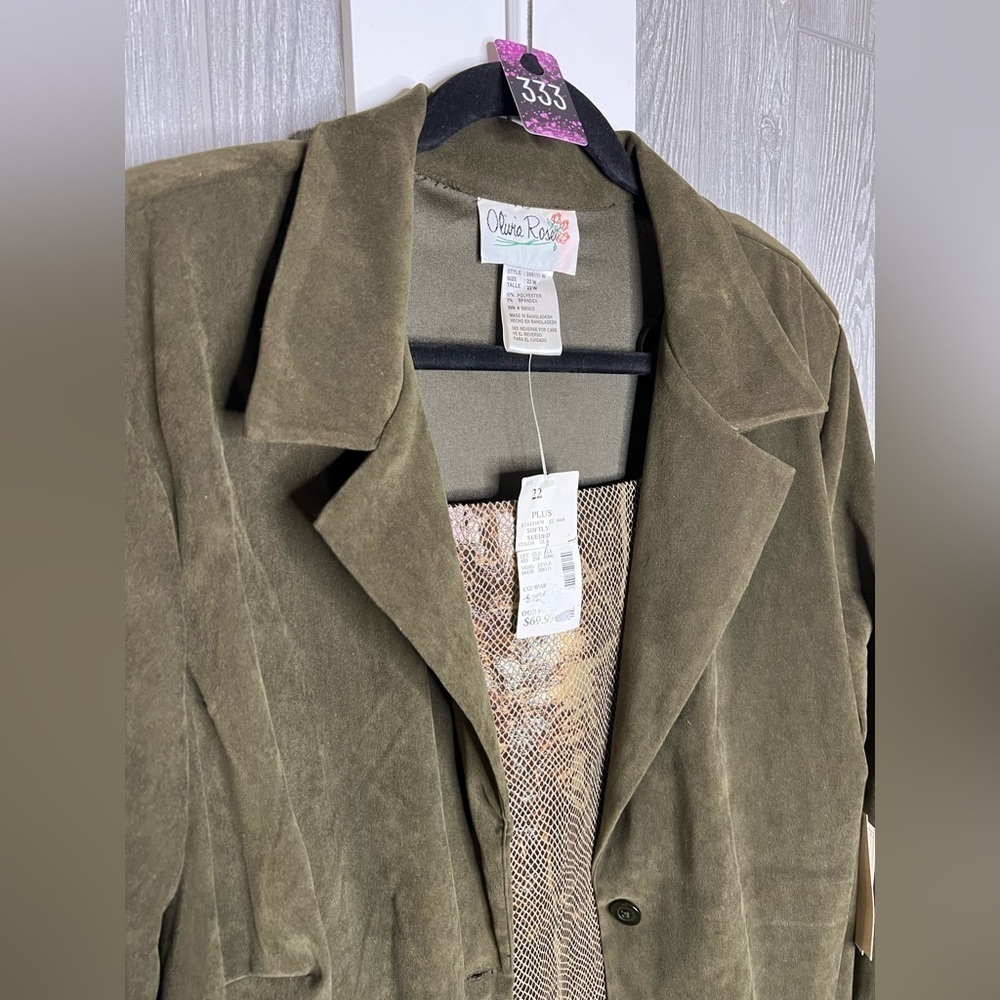 333. NWT Olivia Rose Olive Green Women's Jacket w/Snake insert 22W - Picture 4 of 8
